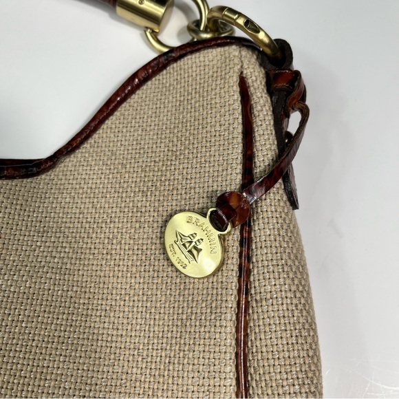 Brahmin Duxbury Peacan Harbor Canvas & Croc Leather Shoulder Bag Magnet Top - Picture 3 of 8